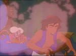 Aladdin coughing after Abu fell down at Jasmine's powder