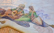 A mural of a magic carpet carrying Scheherazade in Disneyland