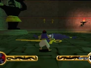 Anubis's Defeat, before Aladdin takes golden two serpents idol artifacts and saved The Sultan's daughter Princess Jasmine at The Great Pyramid and Jasmine on her way to get the map which will lead Aladdin to The Ancient City.