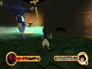 Aladdin battle Anubis inside The Great Pyramid order to rescued The Sultan's daughter Princess Jasmine.