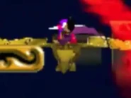 The Evil Sultan fires a missile at Aladdin, and The Magic Carpet during Boss Battle.