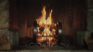 The fireplace in the Cauldron Lake Lodge.