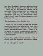 Just then, I suddenly slammed into something that felt like a sturdy well-built brick wall. I almost fell, but a strong arm grabbed me by the waist.