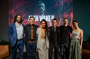 Ilkka Villi, Matthew Porretta, Melanie, Sam, Shawn Ashmore, and Janina Gavankar at the Alan Wake 2 wrap party