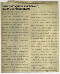 An article of the  written by Cynthia Weaver detailing the aftermath of the earthquake.