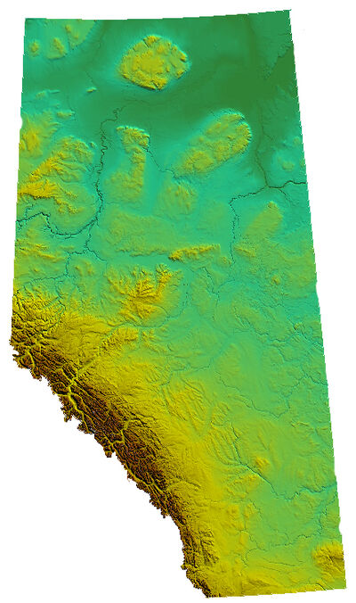 Carte du relief en Alberta