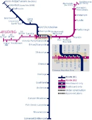 Plan actuel du C-Train et prévisions d'extensions d'ici 2012.
