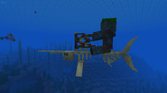 A Skelewag being ridden by a Drowned while also carrying a banner.