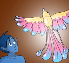 Ardent watches a toy bird transformed by nanotech in Comic 88