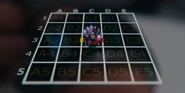 A grid containing of 25 squares in 5 rows and 5 columns, all labeled from A1 to E5, and the players' small avatars are all in the middle in C3