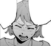 A close-up image of Himari with her eyes closed, as she is screaming
