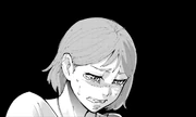 A close-up image of Himari with a black background, her eyes tearing up