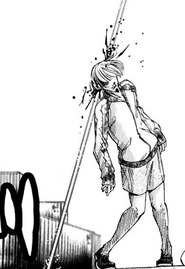 Shitara shot by a beam through the head