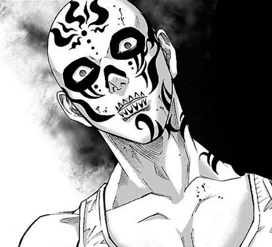 Last Boss' manga shot, depicting a bald man covered in tattoos