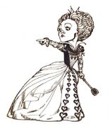 Concept art of Helena Bonham Carter as the Queen of Hearts