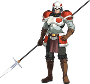 A spear-wielding Red Corps soldier's portrait in Rance 03.