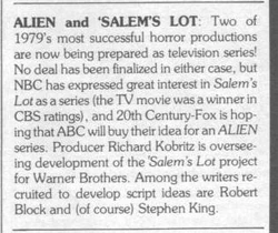 The article mentioning the Alien TV series.