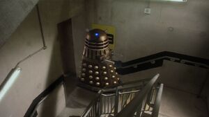 The Dalek shows its ability to fly