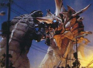 Gamera fights the Legion Queen.