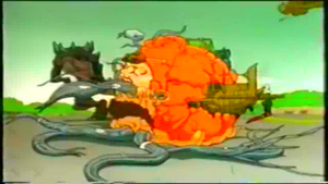 Zilla Junior and the military engage the Techno Sentient.