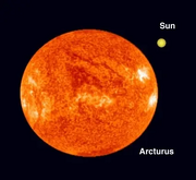 Arcturus vs Sun size comparison