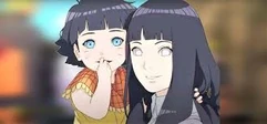 Hinata Hyuga (right), the eldest daughter of the chief of the Hyuga and lady of the Hokage, along with her daughter Himawari Uzumaki.