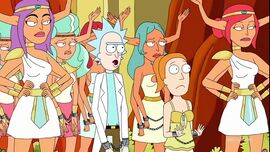 Rick and Summer imprisoned by the female Gazorpians.