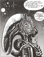 Valérian and Laureline help a giant Xenomorph suffering from toothache.
