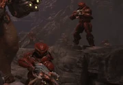 Demonic Troopers alongside demons in the battle against the Doom Slayer and the Night Sentinel Army.