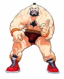 Zangief flexing his muscles in the ring