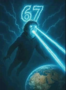 Earth-sized Six Sever shooting lasers at a copy of Earth while also spreading the 67 song.