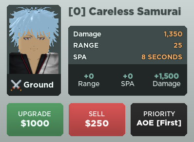 Careless Samurai (Gintoki)  Roblox: All Star Tower Defense Wiki