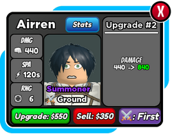 Airren (Eren Yeager), Roblox: All Star Tower Defense Wiki