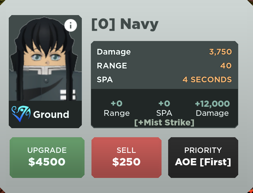 Navy (Muichiro Tokito), Roblox: All Star Tower Defense Wiki