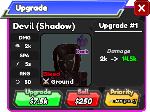 Devil (Shadow) - Diavolo (Hidden), Roblox: All Star Tower Defense Wiki