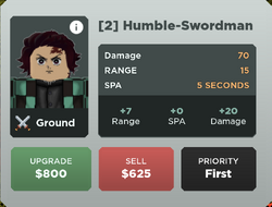 Humble-Swordman II (Tanjiro Kamado), Roblox: All Star Tower Defense Wiki
