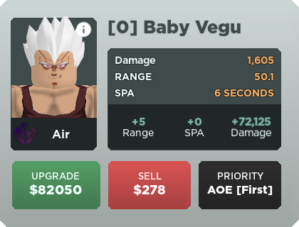 Baby Vegu (Baby Vegeta), Roblox: All Star Tower Defense Wiki