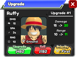 Ruffy (Monkey D. Luffy), Roblox: All Star Tower Defense Wiki