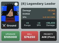 Legendary Leader (Madara Uchiha), Roblox: All Star Tower Defense Wiki