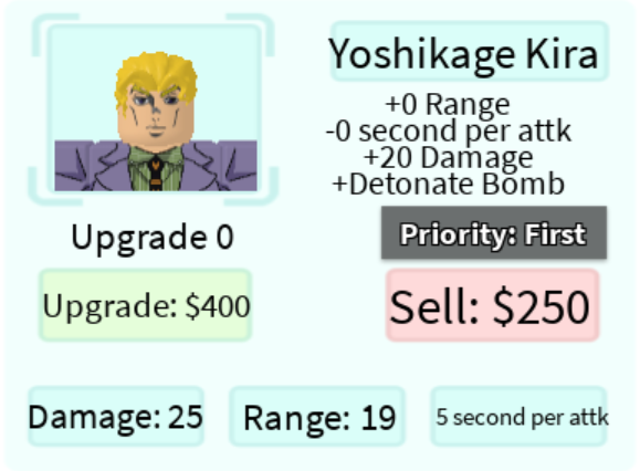 Yoshaga Kiryu Yoshikage Kira Roblox All Star Tower Defense Wiki Fandom