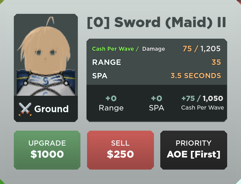 Sword (Maid) II - Saber, Roblox: All Star Tower Defense Wiki