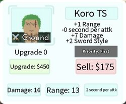 Koro F III - Zoro (Onigashima), Roblox: All Star Tower Defense Wiki