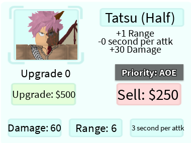 Tatsu Half Roblox All Star Tower Defense Wiki Fandom