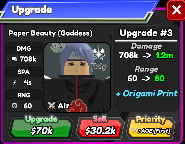 Paper Beauty (Konan), Roblox: All Star Tower Defense Wiki