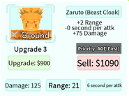 Zaruto (Beast Cloak) Upgrade 3 Card