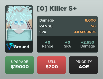 Killer S+ (Killua and Alluka), Roblox: All Star Tower Defense Wiki