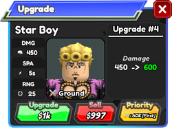 Star Boy (Giorno Giovanna), Roblox: All Star Tower Defense Wiki