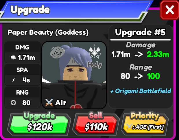 Paper Beauty (Goddess) - Konan, Roblox: All Star Tower Defense Wiki