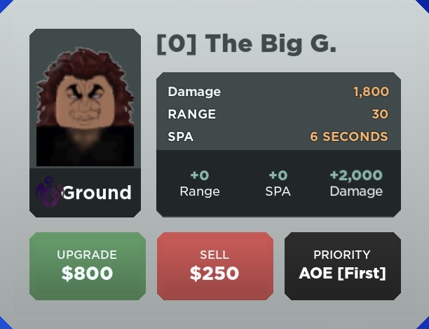 The Big G. (Yujiro Hanma), Roblox: All Star Tower Defense Wiki