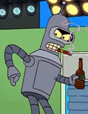  This is Bender. He is from the show Futurama